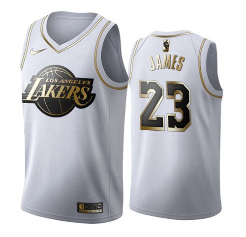 Men's Los Angeles Lakers #23 LeBron James White 2019 Golden Edition Stitched Jersey